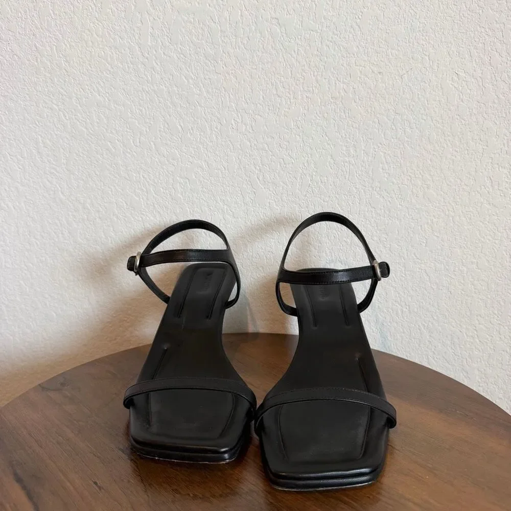 Vince Coco Leather Heeled Sandal Black Strappy Kitten Heel Square Toe Women’s 10